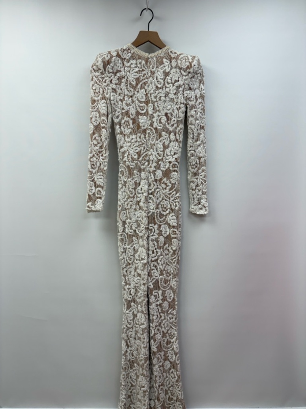 Nadine Merabi Bella Sequin Lace Flared Leg Jumpsuit Bridal Wedding White Small - Picture 6 of 10